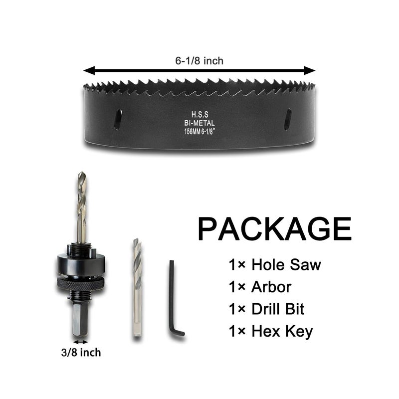 VIKITON 6-1/8 Inch Hole Saw with Arbor for Wood Metal Plastic, 6.1 in Bimetal Hole Cutter, Fast Chip Removal, Smooth Flat Drilling Edge, Lightweight & Portable (Black) - Image 3